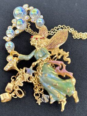 Kirks Folly Necklace Brooch Fairy Champagne Bubbles Millennium Edition 2000 26"